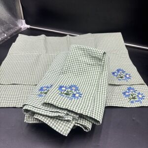 Old Navy Gingham Green  Daisy Embroidered 2 placemats & 8 napkin Cottagecore Y2K